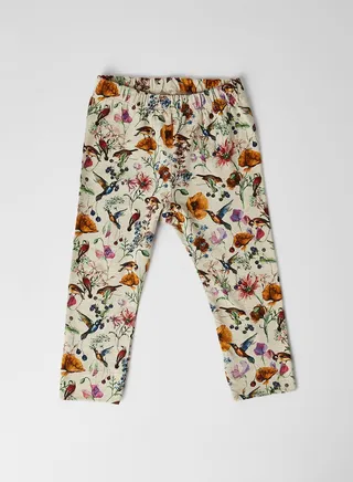 Floral Pattern Regular leggings Beige/Yellow/Green 