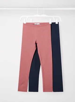 Girls Basic Leggings (Pack of 2) Pink/Navy 