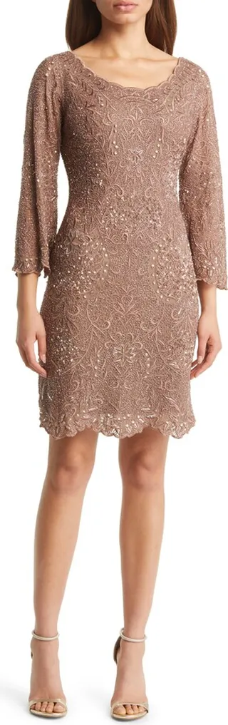 Embellished Mesh Cocktail Dress