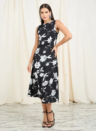 Floral Print A-Line Midi Dress 