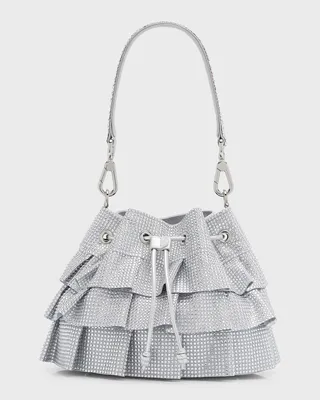 Ruffle Crystal Pouch Top-Handle Bag