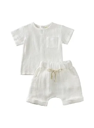 Spring and Summer Baby Set, Boy's Two Piece Top and Shorts 