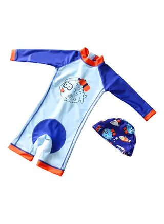 2-Piece Infant Cartoon Print Swimwear Blue/Orange 