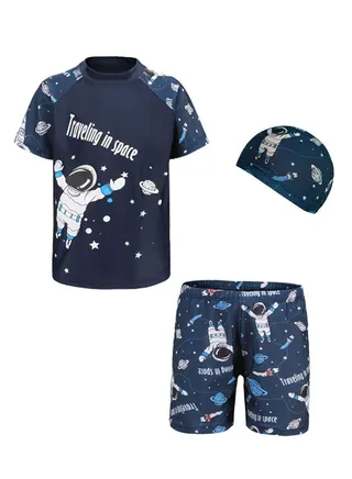 3pcs boys swimsuit and trunks set short sleeve swimming cap cartoon swimsuit 