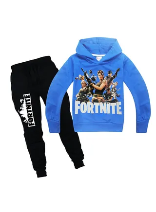 Fortnite Print Pattern Long Sleeve Hoodie And Pant Set Red 