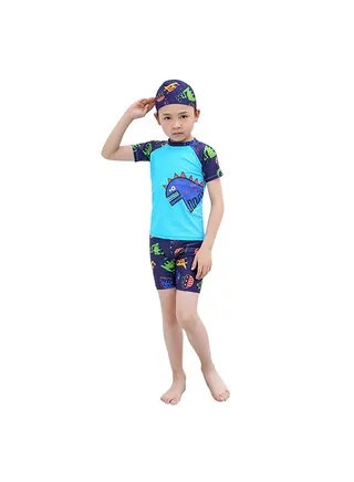 3 Piece Children Boy Cartoon Dinosaur Pattern Swimsuit Multicolour 