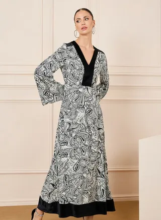 Paisley Print V Neck A-Line Maxi Dress 