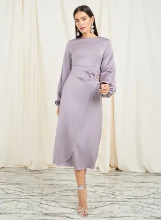 Embellished Buckle Shift Midi Dress 
