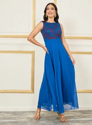 Lace Overlay A-Line Maxi Dress 