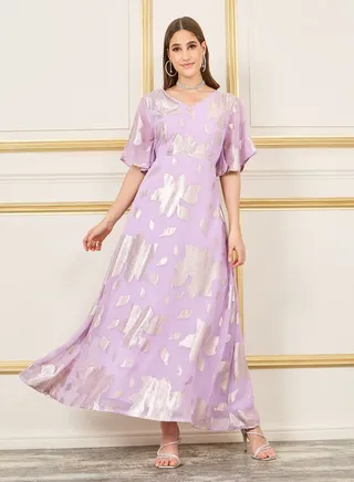 Lurex Leaf Texture Tiered Maxi Dress 
