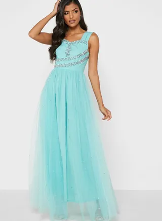 Sweetheart Neck Mesh Detail Dress Green 