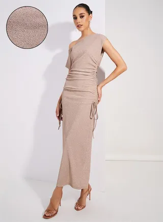 Ruched Bodycon One Shoulder Neck Maxi Dress