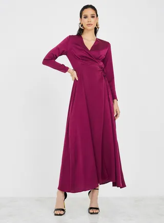 Pleat Bust Detail Wrap Maxi Dress 