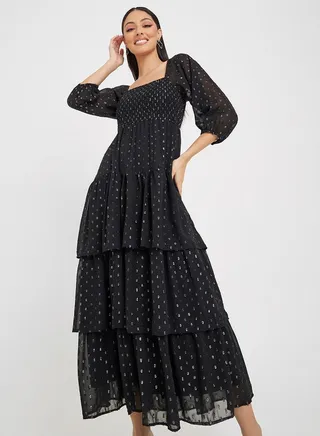 Lurex Textured Tiered Maxi Dress 