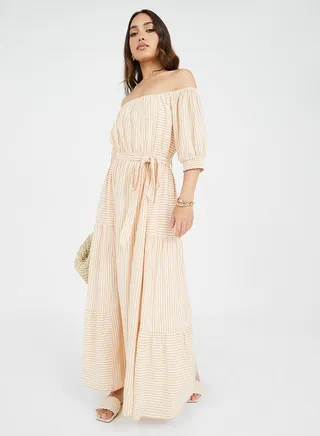 Stripe Print A-Line Maxi Dress 
