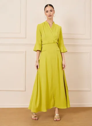 Solid Notch Neck A-Line Maxi Dress 