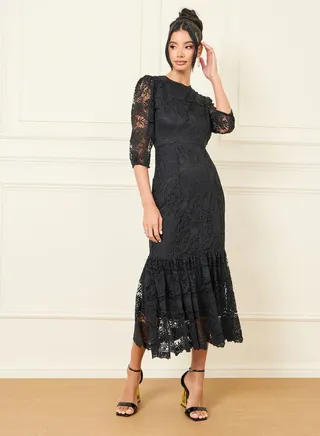 Lace Detail Mermaid Midi Dress