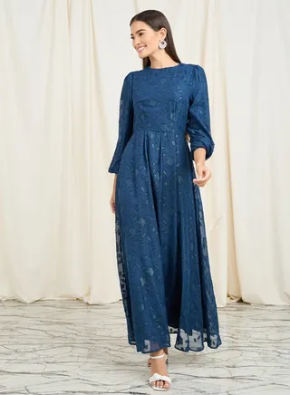 Burnout Texture A-Line Shift Maxi Dress 