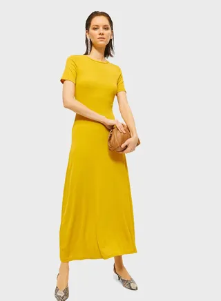 Half Sleeve Maxi Dress Yellow 