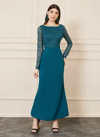 Lace Detail A-Line Maxi Dress