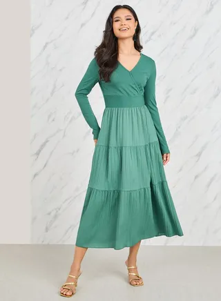 Gathered Detail Tiered Midi Dressd 