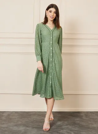 All Over Lace A-Line Midi Shirt Dress 