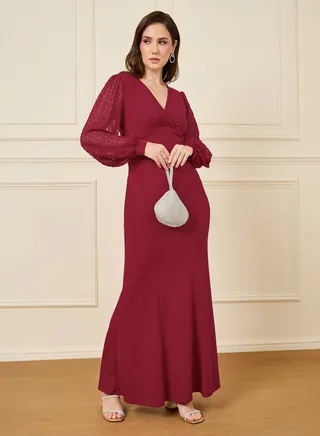 Sheer Dobby Sleeve Sheath Maxi Dress 