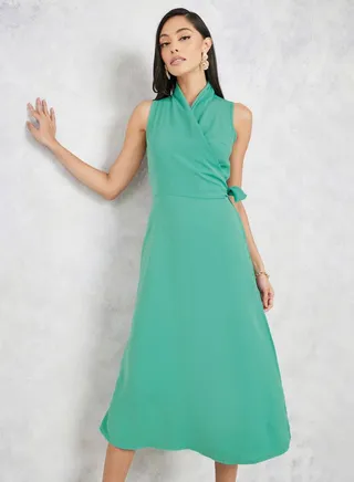 Sleeveless Wrap Around Midi Dress 