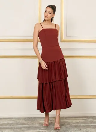 Strappy Pleated Layered Maxi Dress 
