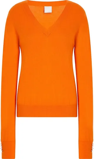 Knit Metal Buttons Detail V-neck Sweater Orange