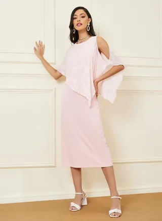 Burnout Texture Cape Sleeves Shift Midi Dress 