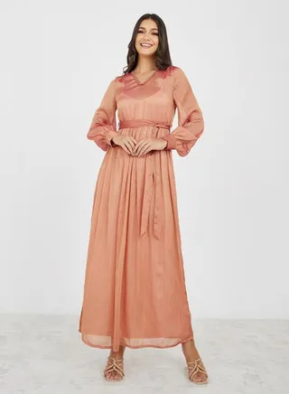 V Neck Self Design A-Line Maxi Dress 