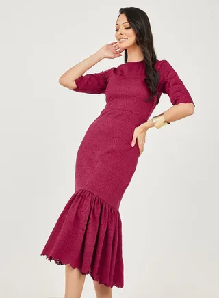 Broderie Frill Hem Sheath Midi Dress 