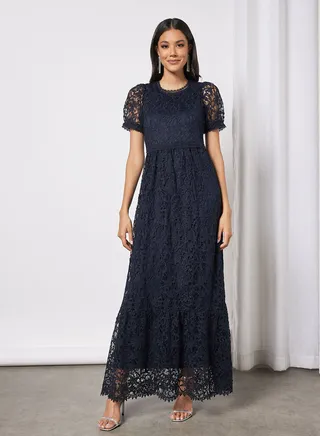 Puff Sleeve Lace Maxi Dress 