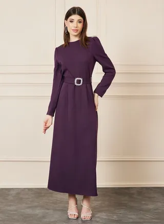 Embellished Belted A-Line Maxi Dress 
