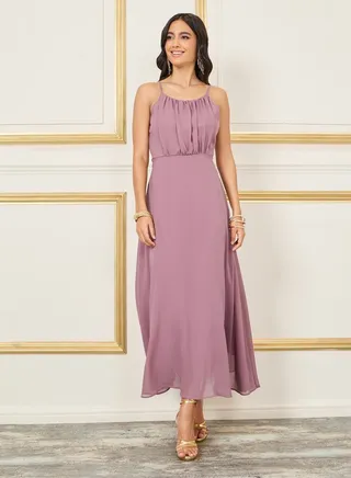 Gathered Strappy A-line Maxi Dress 