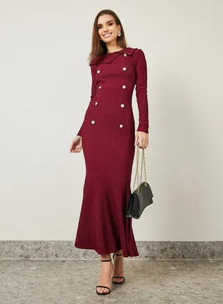 Asymmetric Neck Mermaid Hem Maxi Dress 