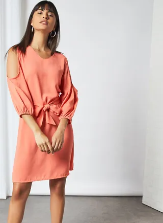 Three Quarter Sleeves Skater Dress 115 Rose Pink 