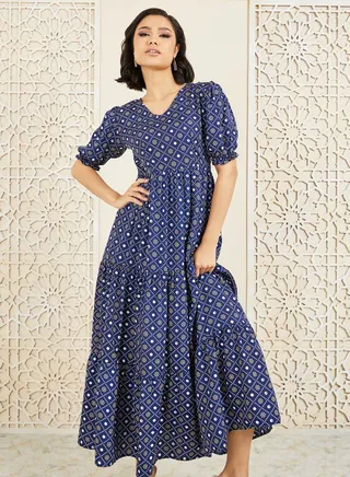 Bohemian Print Tiered Maxi Dress 