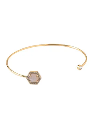 Hexagon And Pave Open Bangle 