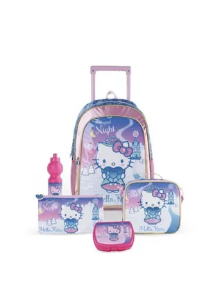 Hello Kitty 5in1 Trolley School Bag Girls Backpack Gift Water Resistant Hello Kitty Backpack for School (Pink) 