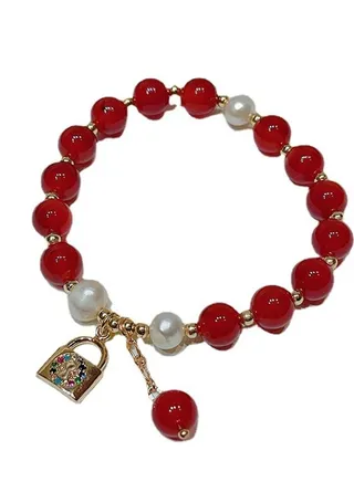 Delicate microset love lock pearl strand 
