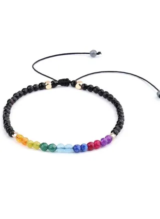Fashion simple 3mm faceted lapis lazuli tiger eye bracelet gold alloy beads adjustable string 