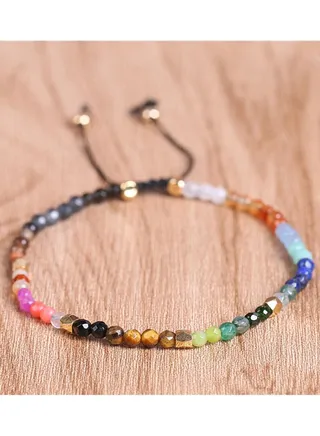Fashion simple 3mm faceted lapis lazuli tiger eye bracelet gold alloy beads adjustable string 