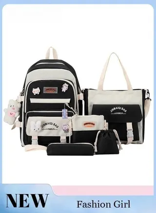 5-Piece Set of Backpack Fashion Kid New Backpack Junior High School  Student Bag 