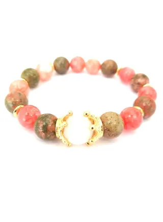 Unakite and Coral Agate  Bracelet For Woman 