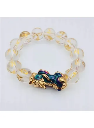 Feng Shui Pi Xiu 12mm Engraved Quartz Fashion Bracelet for Woman Style Jewelry Gift Natural Stone 