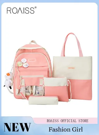 4-Piece Set School Bag Female College Student High School Simple Ins Style Primary School Student Junior High School Backpack 
