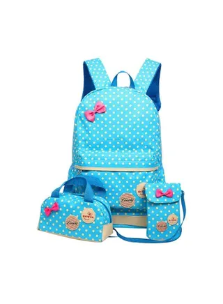 3-Piece Polka Dot Printed School Bag Set Blue 