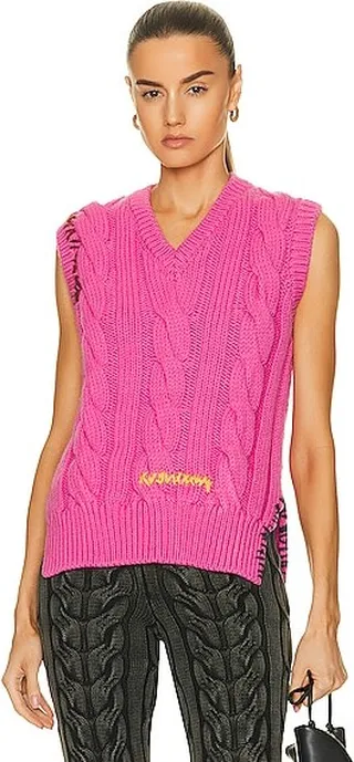Marni Twisted Wool V Neck Sweater in Pink